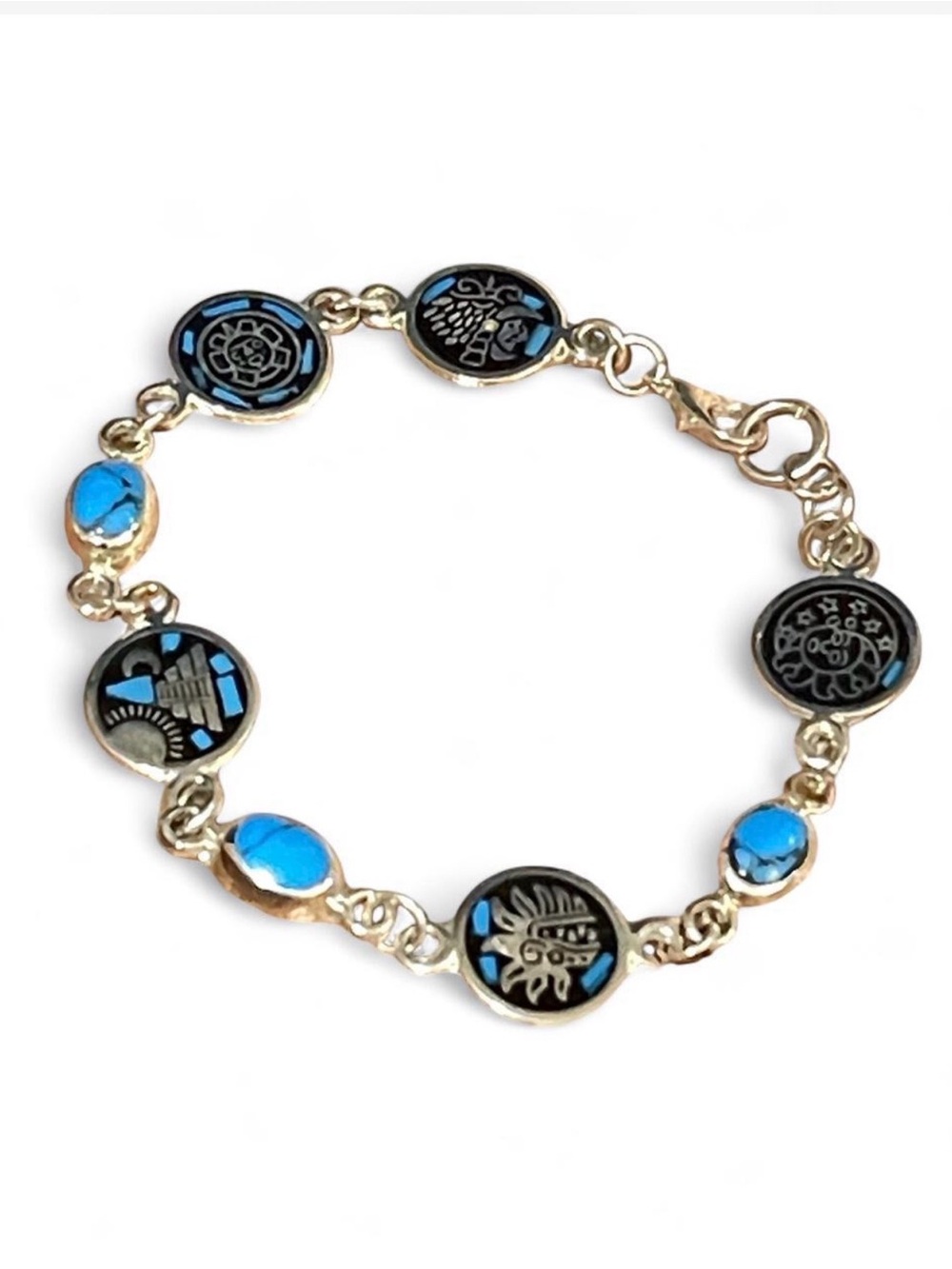Sterling is Silver Bracelet with Turquoise and Black Enamel Discs